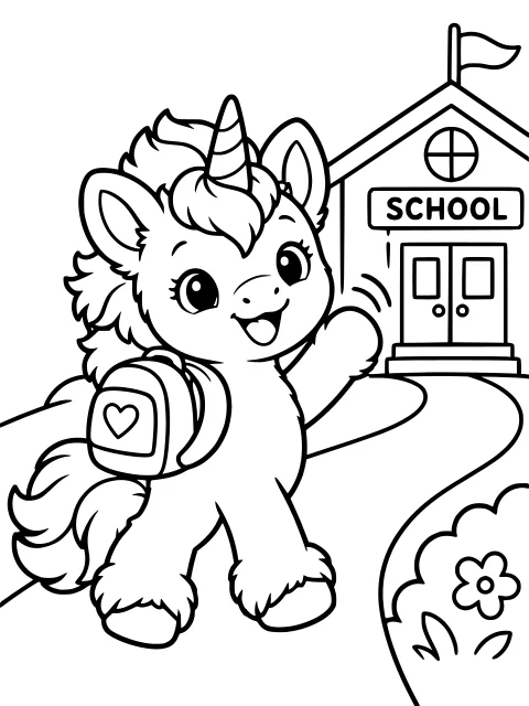 Uni waves on the way to school, carrying a heart-decorated backpack