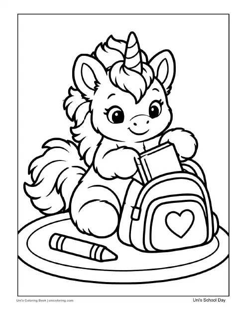 Uni packs a book into a heart-decorated backpack