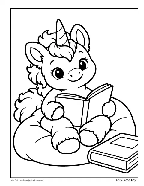 Uni sits with an open book and another book nearby